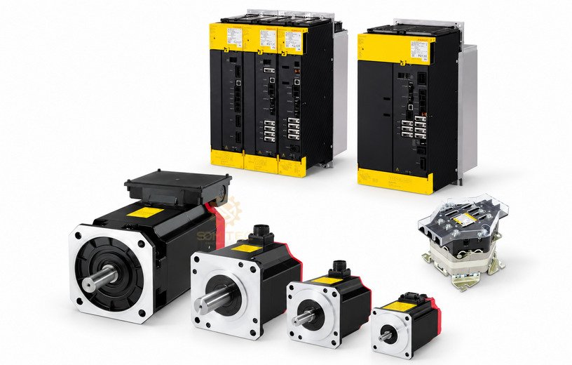 Hình minh họa line-up servo motor FANUC αi-D có logo SOMITEC vàng